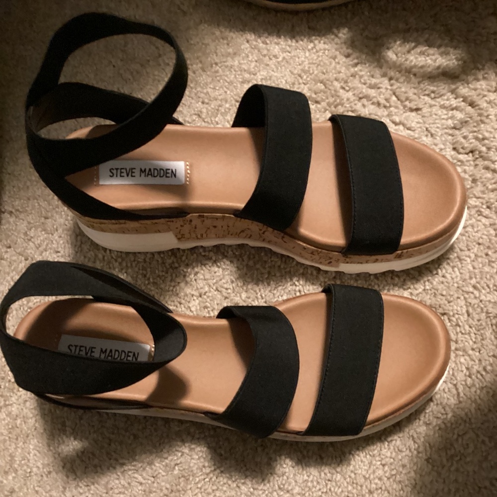 Steve Madden Black Cork Platform Sandals